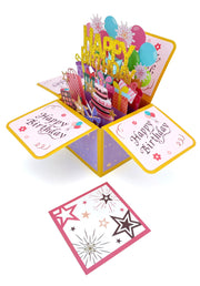ROBBEAR Funny Happy Birthday Pop Up Card, Sweet 3D Birthday Gift Box for Adults and Kids with Envelopes, Unique Handmade Foldable Celebration Cards for Daughter, Son, Mom, Dad, Friend