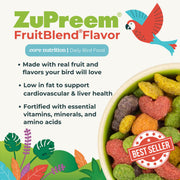 ZuPreem FruitBlend Parrot & Conure Food, Uniform Bird Food, M/L, 3.5 lb | Bird Food Pellets, Real Fruit, Fruit Blend, Conures, African Greys, Caiques, Eclectus, Cockatoos, Medium Large Birds, USA