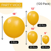 PartyWoo Mustard Yellow Balloons 120pcs Different Sizes of 18 12 10 5 Inch | Balloons for Birthday Sunflower Little Cutie Thanksgiving Bridal Shower Party Decorations Yellow-F57