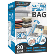 Vacuum Storage Bags with Hand Pump, Vacuum Seal Space Saver Bags,20 Combo | 80% Space-Saving Bags for Clothing, Blankets, Pillows, Bedding & Comforters; Multi-Size Variety Pack for Home & Travel