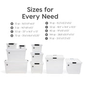IRIS USA 6-Pack 54 Quart Storage Bins with Lids, Clear | Transparent design makes contents easy to find. Perfect for moving, blankets, clothing, and garage storage. Nestable design