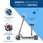 Hiboy S2 Electric Scooter - 8.5" Solid Tires - Up to 17 Miles Long-Range | 19 MPH Portable Folding Commuting Scooter for Adults with Double Braking System and App