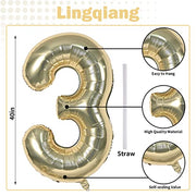 Champagne Gold Number 30 Balloons, 40 Inch Light Gold Foil Number 3 & 0 Balloons for Women, Self Inflating 30th Birthday Balloons for 30 Year Old Men Anniversary Birthday Party Decorations Supplies