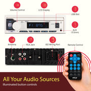Pyle Marine Radio Single DIN Receiver – Bluetooth Wireless Streaming, AM/FM Tuner, USB/AUX MP3 Playback, Hands-Free Calling, Remote Control, RGB Buttons, Splash-Resistant Stereo Upgrade