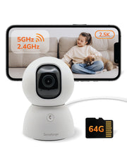 SensForge 2.5K Indoor Pan-Tilt Security Camera, 360° Dual-Band 2.4/5GHz Wi-Fi Camera for Home, Smart AI Human & Pet Detection, 64GB SD Card Included, Two-Way Talk, No Subscription Required (1, White)