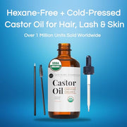 Kate Blanc Cosmetics Castor Oil Organic for Hair, Lashes, Face, Skin (2oz) | 100% Pure, Cold Pressed, Hexane Free Hair Oil in Glass Bottle. Lash Serum for Thicker-Looking Eyelashes & Eyebrows