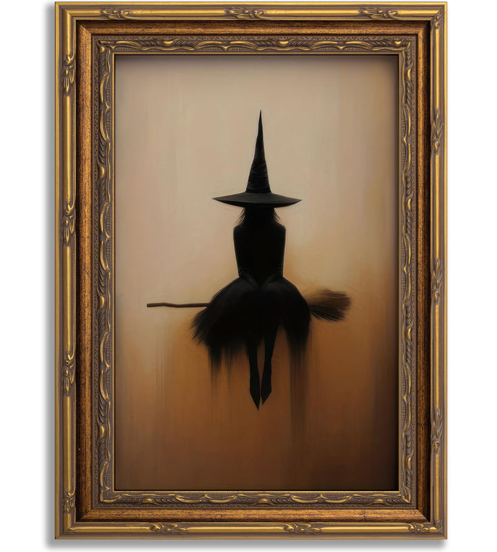 Cgglye Vintage Halloween Canvas Wall Art Witch on A Broom Wall Decor Gothic | Dark Academia Posters, Spooky Witchcraft Magic Painting Print Artwork for Living Room Bedroom Decor, Unframed