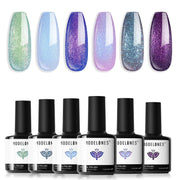 modelones Gel Nail Polish Set Glitter Chameleon 6Colors Blue Green Purple