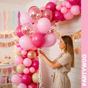 PartyWoo Hot Pink Balloons 66pcs 12 Inch Magenta Fuchsia Latex Balloons | Pearl Pink Metallic Magenta Fuchsia Confetti for Gender Reveal Bridal Shower Baby Shower Princess Birthday Party Decorations