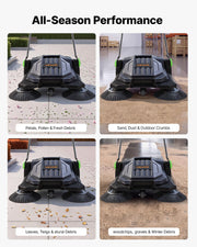 VEVOR Walk-Behind Hand Push Floor Sweeper with 25.6" Sweeping Width | Non-Electric, 5-Gallon Waste Container, Angle & Height Adjustable Folding Handle, Manual Floor Sweeper for Walkway Yard Patio