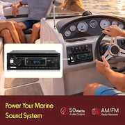 Pyle Marine Bluetooth Stereo Radio - 12v Single DIN Style Boat In dash Radio Receiver System with Built-in Mic, Digital LCD, RCA, MP3, USB, AM FM Radio - Remote Control - PLMRB29B (Black)
