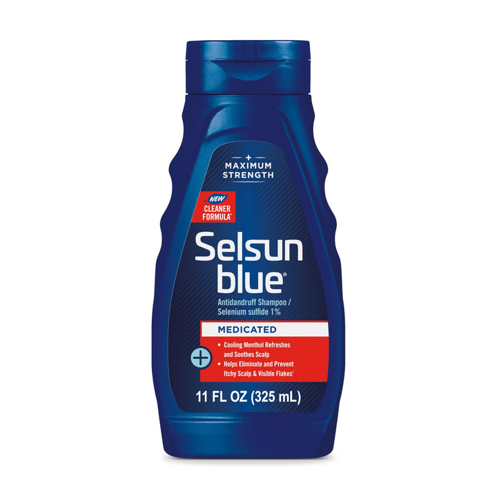 Selsun Blue Medicated Antidandruff Shampoo, 11 fl. oz. | Maximum strength scalp treatment with 1% selenium sulfide, itchy scalp relief, for soft and silky hair