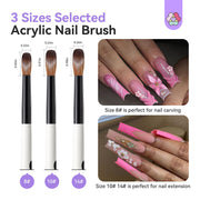 SAVILAND 3PCS Acrylic Nail Brush Set Size 8/10/14 Black & White | Kolinsky Acrylic Nail Brushes, for Acrylics Application, Acrylic Powder Nail Art Extension, for Beginner & Professional