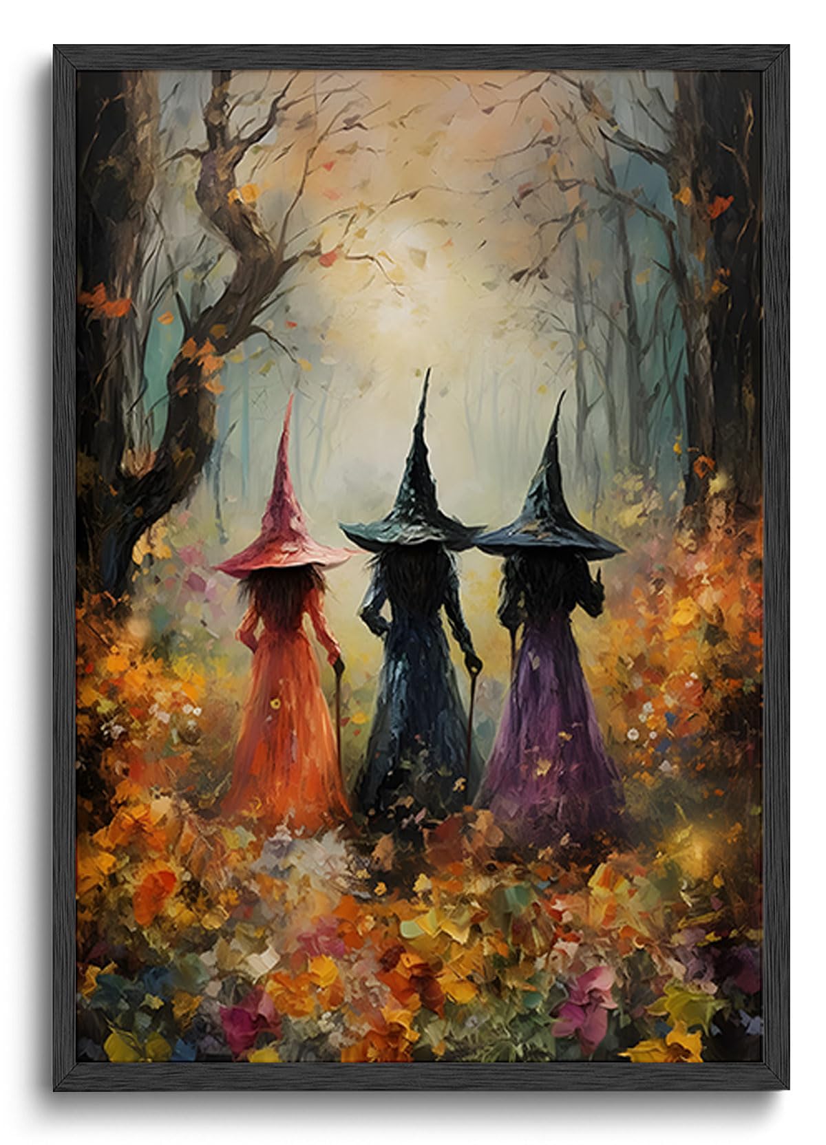 ILLBDR Halloween Three Witches Canvas Wall Art Poster 12x16 inch | Dark Academia Halloween Decor, Three Witch Silhouette Print, Gothic Artwork Fall Gift for Bedroom or Bathroom
