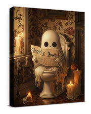 Funny Ghost Halloween Bathroom Wall Art Gothic Canvas Print Poster Framed | Ghost Toilet Poster Picture Halloween Bathroom Wall Decor for Home Restroom 8x10 Inch Framed