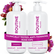 Routine Wellness Anti-Thinning Shampoo & Conditioner - Rose Hips | Clinically tested shampoo for thinning hair with biotin, pea peptides, saw palmetto oil, color safe, sulfate free