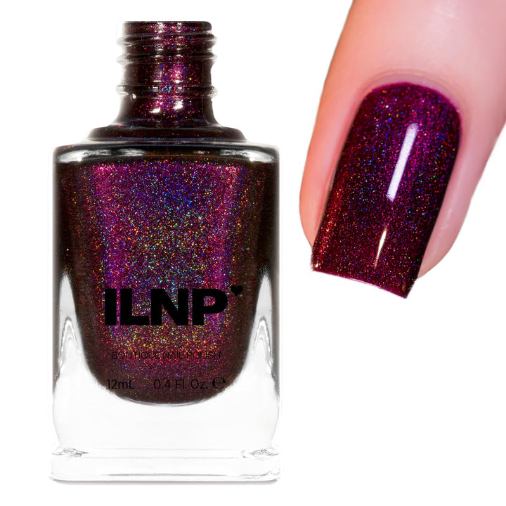 ILNP Black Orchid - Deep Burgundy Holographic Nail Polish, Long Lasting Non Gel, Chip Resistant, Non-Toxic, Vegan, Cruelty Free