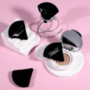 Pimoys Powder Puffs, 6 Pack Triangle Makeup Puff, Black | Soft Velour, Triangle and Round Design, Washable, Finger Strap, for Loose Powder