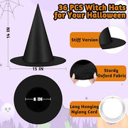 Luces 12 PCS Witch Hats, Thickened Hanging Witches Hats Halloween Decor | Black Witch Hat with 164 FT Rope Wizard Decor to Hang from Ceiling, Halloween Decorations Witch Costume Accessory