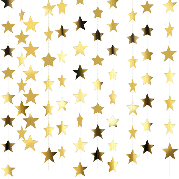 Patelai 130 ft Star Garland Banner Decor, Gold | Glitter Star Hanging Streamer, Twinkle Backdrop, Christmas Decorations, Birthday Supplies, Homecoming Party Decorations