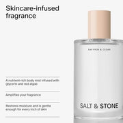 Salt & Stone Hair & Body Mist for Women & Men, Saffron & Cedar 3.4 fl oz | Lightweight Mist, Sweet & Ambery Scented Body Spray, Gender Neutral Fragrance with Glycerin & Red Algae, Vegan, Paraben-Free
