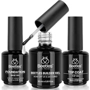 Beetles Builder Gel for Nails with Gel Base and Top Coat Set 3Pcs | 3-Step Clear Builder Nail System for Nail Overlay, Strengthening and Apex Building, UV Lamp Cured