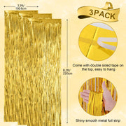 Voircoloria Gold Foil Fringe Backdrop Curtains, 3.3x8.2ft, 3 Pack | Tinsel Streamers, For New Years Eve, Graduation, Birthday, Baby Shower
