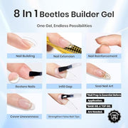 Beetles Builder Gel for Nails, 8 in 1 Clear Builder Nail Gel | Strengthening, Thickening & Building Instant Apex,Beginner Friendly DIY Salon at Home for Women, LED UV Lamp Cured