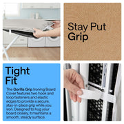 GORILLA GRIP Padded Ironing Board Cover, 15x54 Silver | Silicone Coating, 400°F Scorch and Stain Resistant, Fits Over Standard Size Board, Heavy Duty Hook and Loop Fastener Strap