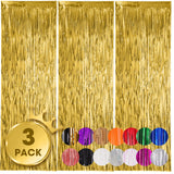 Voircoloria Gold Foil Fringe Backdrop Curtains, 3.3x8.2ft, 3 Pack | Tinsel Streamers, For New Years Eve, Graduation, Birthday, Baby Shower