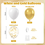 60pcs Gold and White Balloons 12inch with Metallic Gold Confetti Balloons | Wedding, Engagement, Baby Shower, Birthday Party Decorations