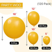 PartyWoo Mustard Yellow Balloons 120pcs Different Sizes of 18 12 10 5 Inch | Balloons for Birthday Sunflower Little Cutie Thanksgiving Bridal Shower Party Decorations Yellow-F57