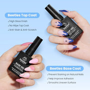 Beetles No Wipe Gel Top Coat and Base Coat Set for Gel Nail Polish | 2Pcs 15ml Super Shiny and Long Lasting Soak Off UV/LED Lamp Nail Art Design Gift