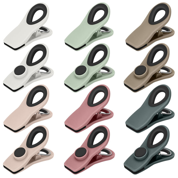 TACGEA Chip Clips, Magnetic Bag Clips for Food Storage, 12 Pack, Neutral | Heavy Duty Clips with Airtight Seal, Strong Spring, for Food, Snack, Fridge, Office