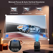 Native 1080P Mini Projector with WiFi and Bluetooth, Portable Projector