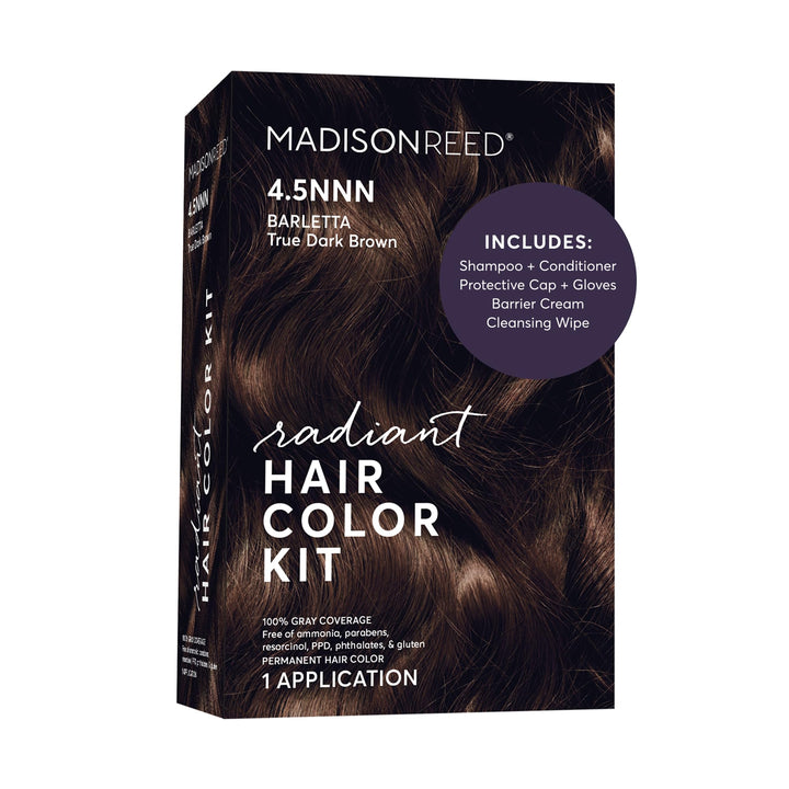 Madison Reed Radiant Hair Color Kit, 4.5NNN Darkest Brown, 1 Pack | 100% Gray Coverage for Resistant Grays, Ammonia-Free, PPD-Free, Dermatologist-Tested, Permanent Hair Dye, Barletta Brown