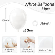 White Balloons 12 inch, White Latex 50pcs Party Balloons | Engagement, Bridal Shower, Wedding, Birthday Party Decorations