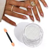 SAVILAND Clear White Pearl Chrome Nail Powder, 1g Large Capacity | Non-Flying Grain-Free Formula, With Applicator, Mica-Based Chrome Powder, Metallic Mirror Unicorn Effect, Home and Salon Use