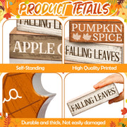 Moucuny 4 Pcs Fall Decor Wooden Maple Leaf Decoration Thanksgiving Decor | Rustic Stackable Blocks with Apple Cider Leaves Sayings,Thanksgiving Table Centerpiece, Farmhouse for Autumn Harvest Party