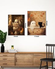 Funny Ghost Halloween Bathroom Wall Art Gothic Canvas Print Poster Framed | Ghost Toilet Poster Picture Halloween Bathroom Wall Decor for Home Restroom 8x10 Inch Framed