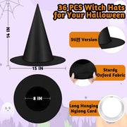 Luces 12 PCS Witch Hats, Thickened Hanging Witches Hats Halloween Decor | Black Witch Hat with 164 FT Rope Wizard Decor to Hang from Ceiling, Halloween Decorations Witch Costume Accessory