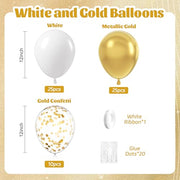 60pcs Gold and White Balloons 12inch with Metallic Gold Confetti Balloons | Wedding, Engagement, Baby Shower, Birthday Party Decorations
