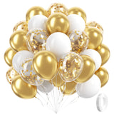 60pcs Gold and White Balloons 12inch with Metallic Gold Confetti Balloons | Wedding, Engagement, Baby Shower, Birthday Party Decorations
